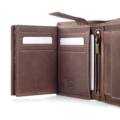 Leder Geldbörse Herren mit RFID-Schutz – geöltes Büffelleder – helle Nähte – 16 Fächer für Kreditkarten | VO14