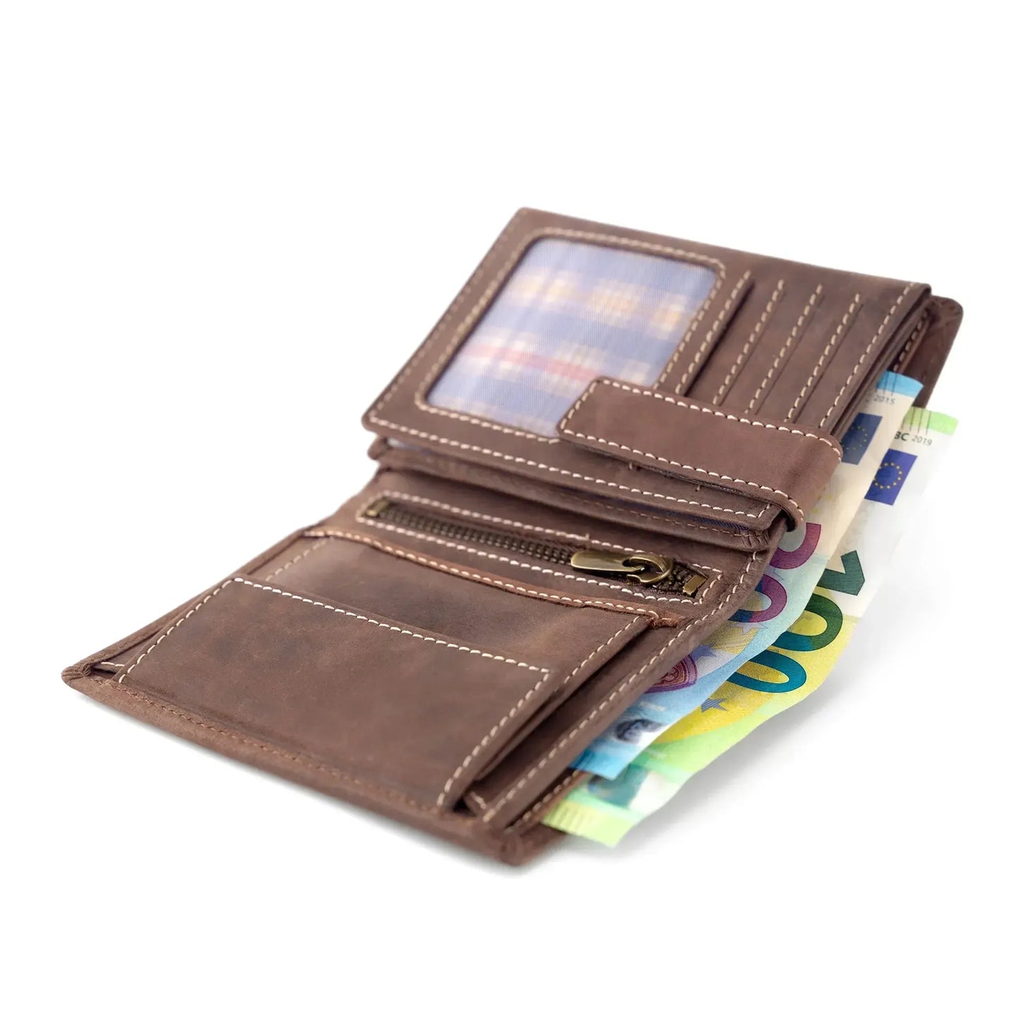 Leder Geldbörse Herren mit RFID-Schutz – geöltes Büffelleder – helle Nähte – 16 Fächer für Kreditkarten | VO14