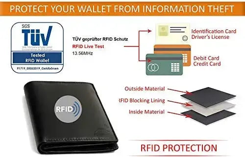 Leder Geldbörse Herren mit RFID-Schutz im XL-Format - Platz für Fahrzeugscheine - 11 Fächer für Kreditkarten | VO18