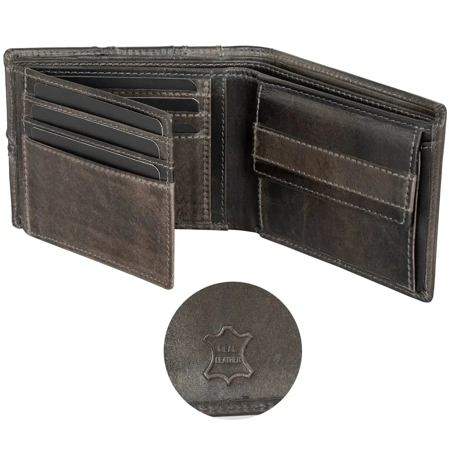 Leder Geldbörse Herren mit RFID-Schutz - modisches Design - 10 Fächer für Kreditkarten | VO37