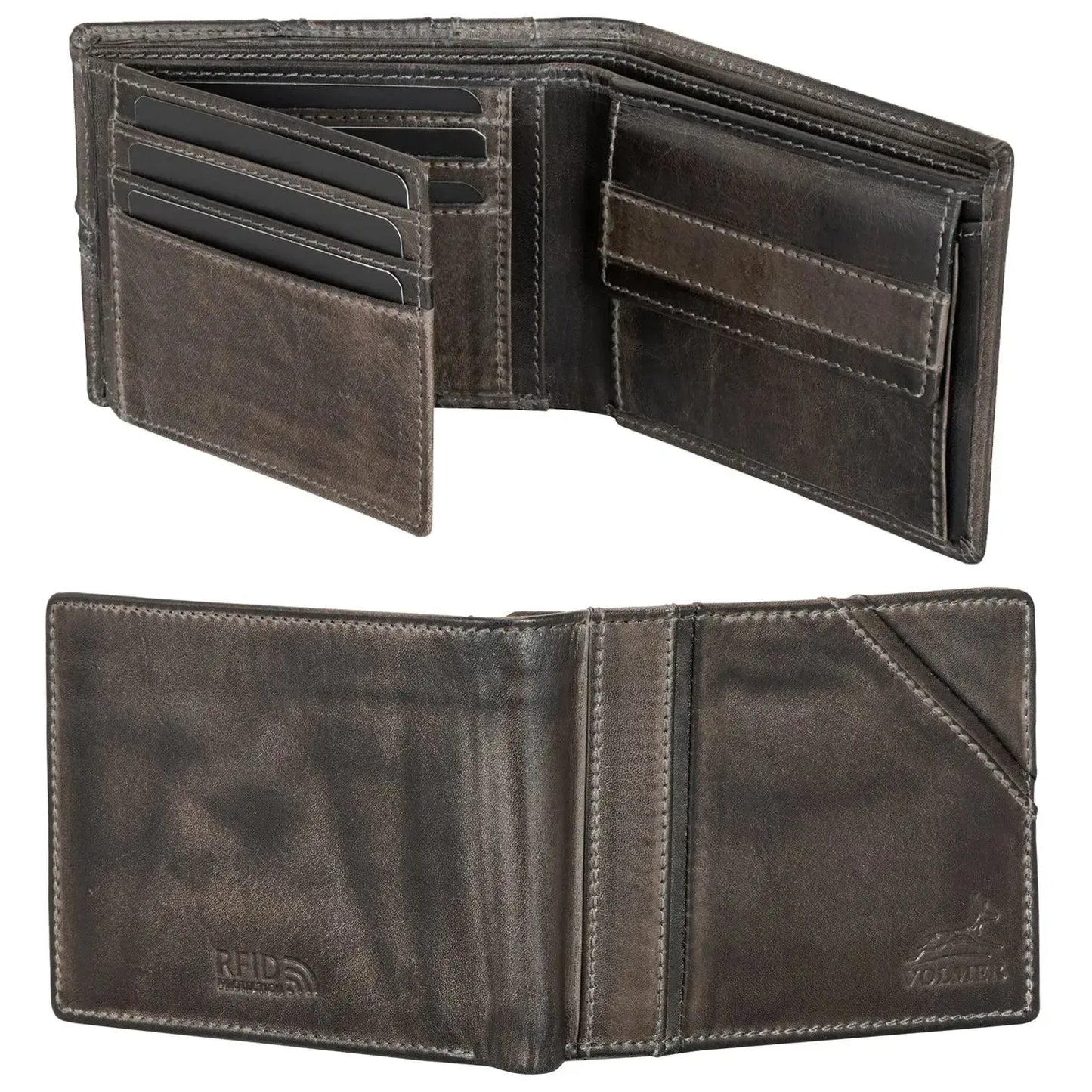 Leder Geldbörse Herren mit RFID-Schutz - modisches Design - 10 Fächer für Kreditkarten | VO37