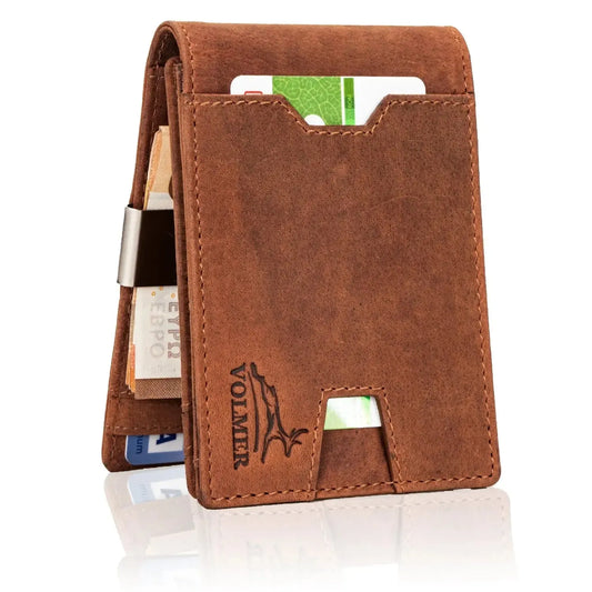 Leder Geldbörse Herren mit RFID-Schutz und Geldklammer - 1 Außenfach für Zugangskarte - 9 Fächer für Kreditkarten | VO25C