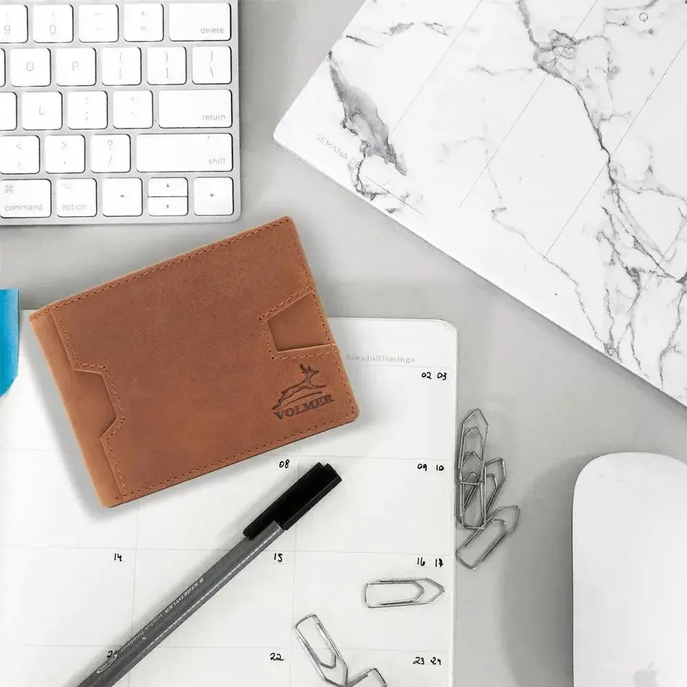 Leder Geldbörse Herren mit RFID-Schutz und Geldklammer - 1 Außenfach für Zugangskarte - 9 Fächer für Kreditkarten | VO25C