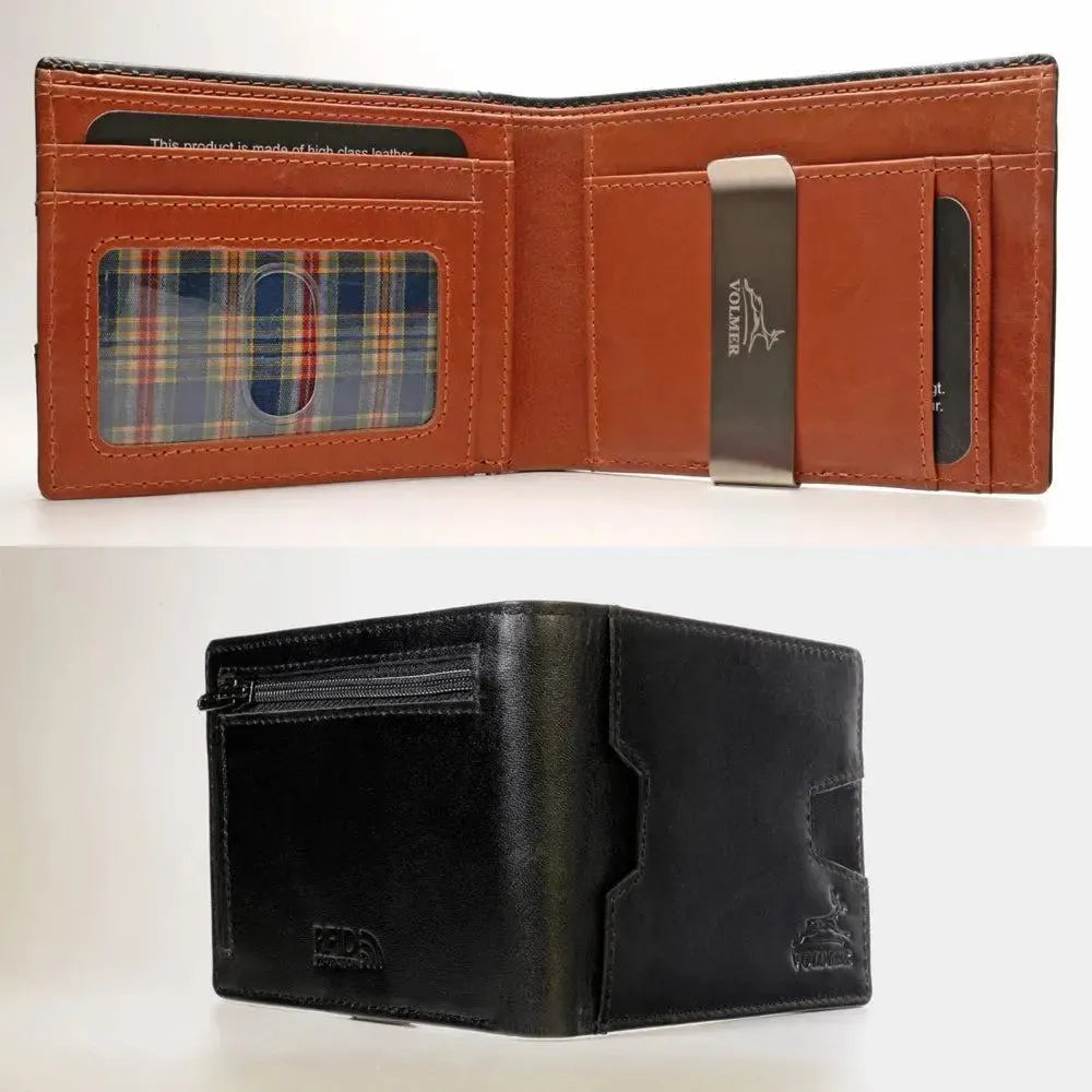 Leder Geldbörse Herren mit RFID-Schutz und Geldklammer - 1 Außenfach für Zugangskarte - 9 Fächer für Kreditkarten | VO25C