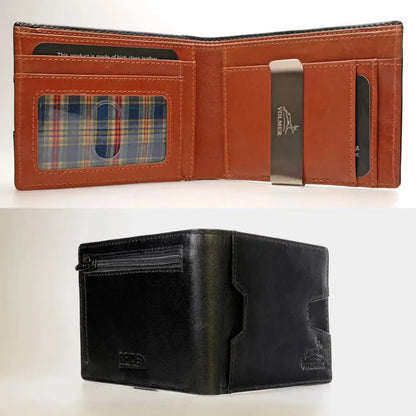 Leder Geldbörse Herren mit RFID-Schutz und Geldklammer - 1 Außenfach für Zugangskarte - 9 Fächer für Kreditkarten | VO25C