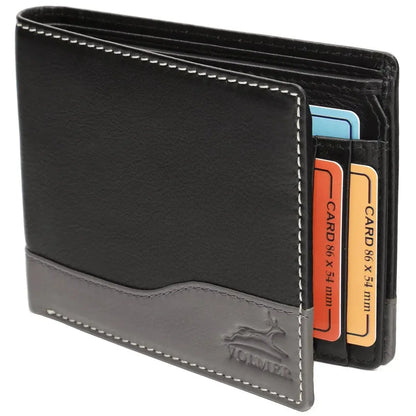 Leder Geldbörse Herren mit RFID-Schutz – zweifarbig, schlank – 9 Fächer für Kreditkarten | MW114