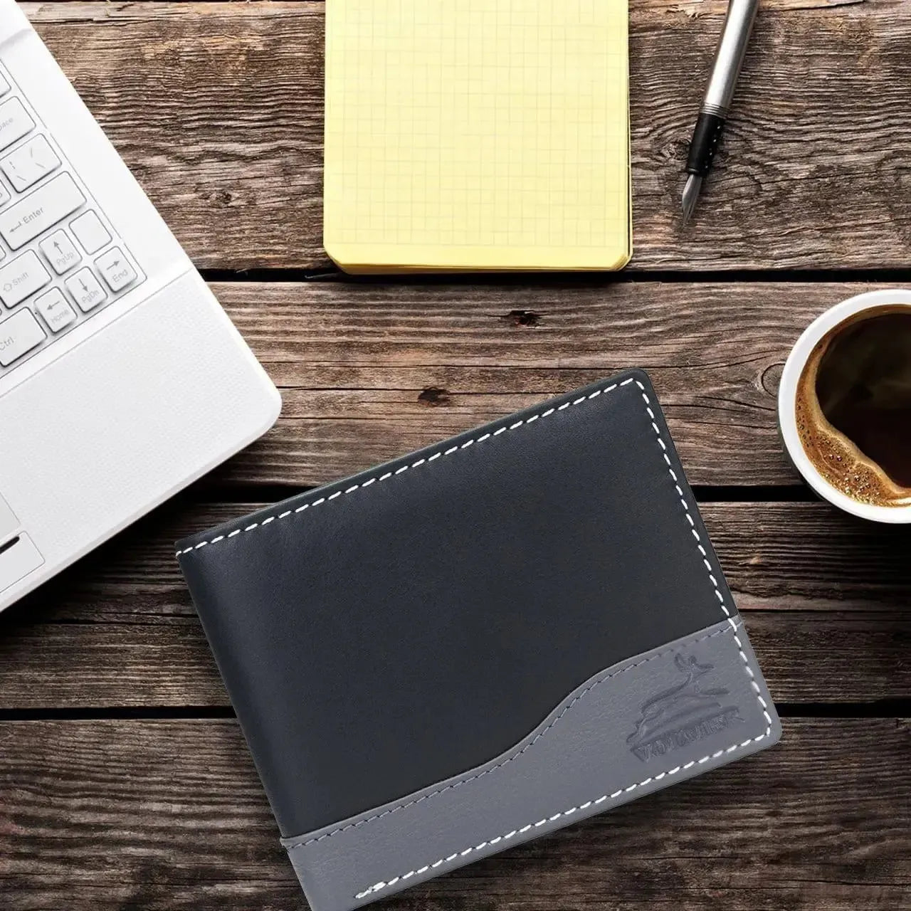 Leder Geldbörse Herren mit RFID-Schutz – zweifarbig, schlank – 9 Fächer für Kreditkarten | MW114