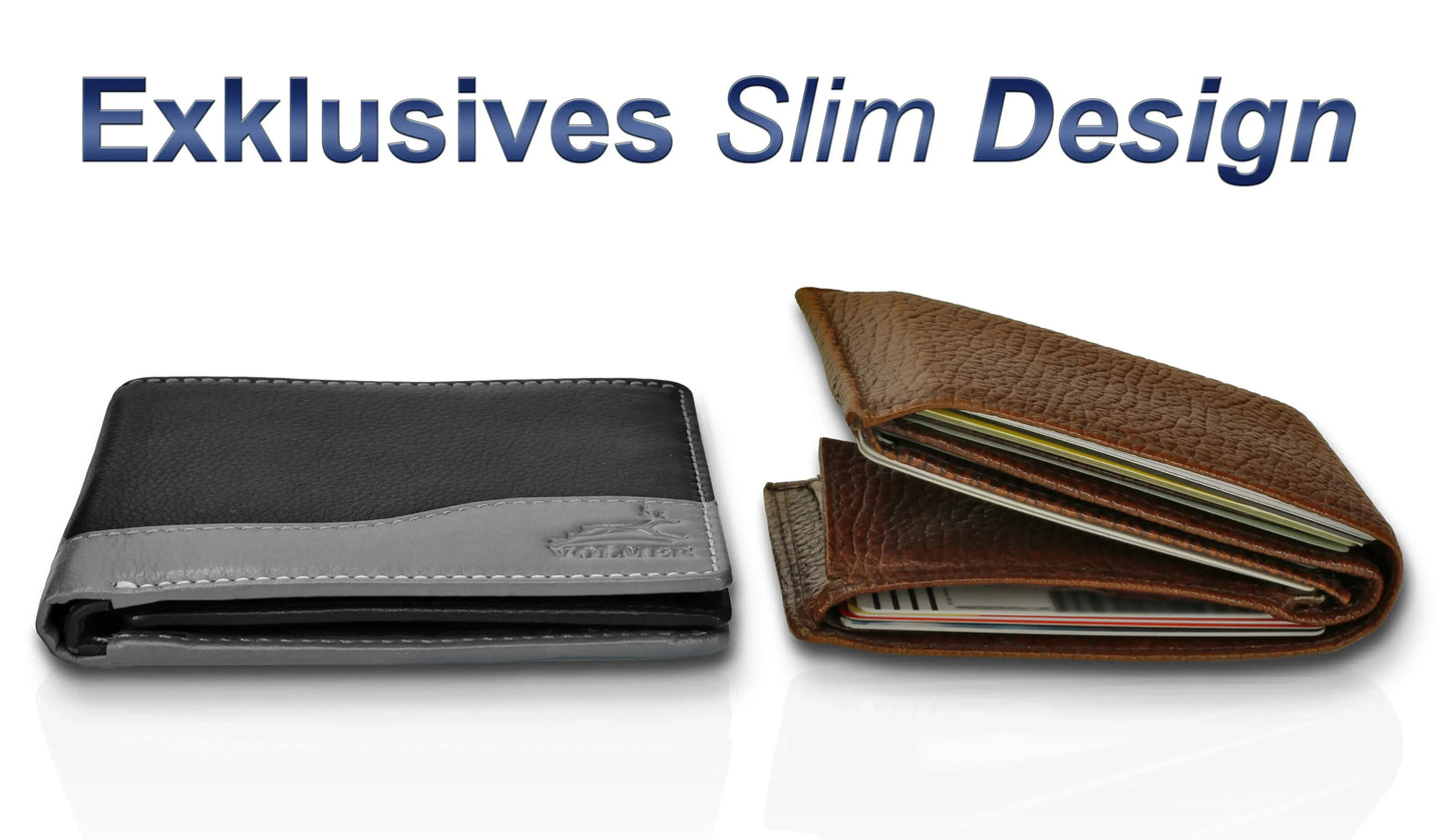 Leder Geldbörse Herren mit RFID-Schutz – zweifarbig, schlank – 9 Fächer für Kreditkarten | MW114