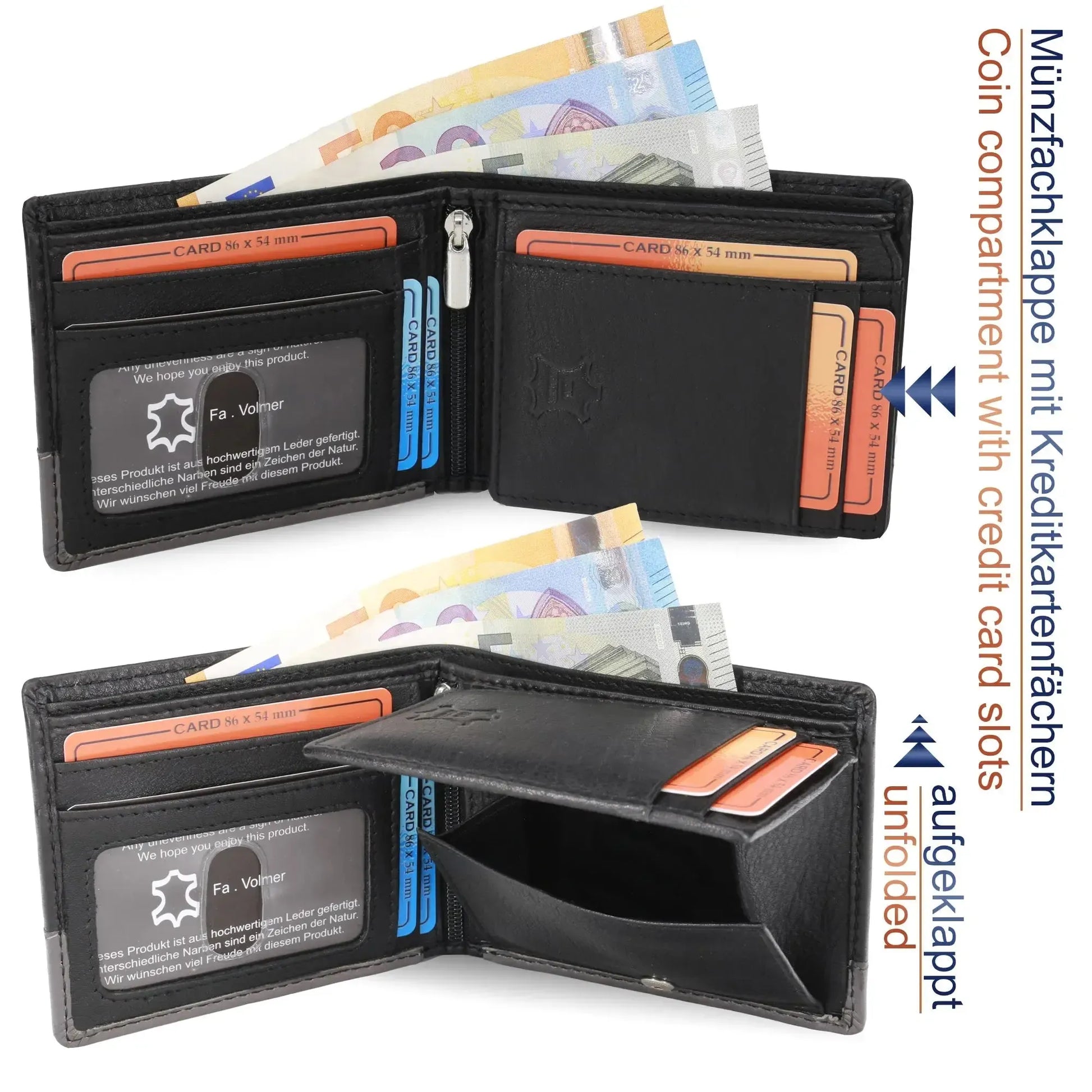 Leder Geldbörse Herren mit RFID-Schutz – zweifarbig, schlank – 9 Fächer für Kreditkarten | MW114