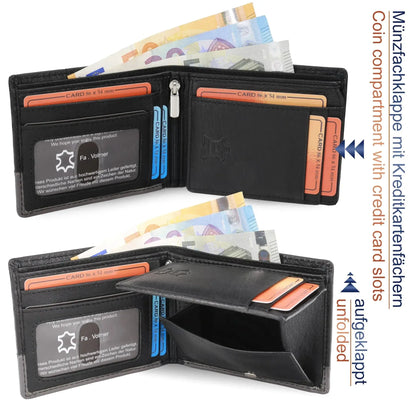 Leder Geldbörse Herren mit RFID-Schutz – zweifarbig, schlank – 9 Fächer für Kreditkarten | MW114