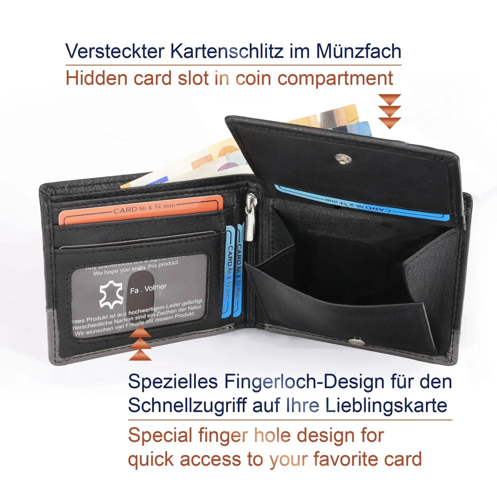 Leder Geldbörse Herren mit RFID-Schutz – zweifarbig, schlank – 9 Fächer für Kreditkarten | MW114