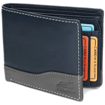 Leder Geldbörse Herren mit RFID-Schutz – zweifarbig, schlank – 9 Fächer für Kreditkarten | MW114