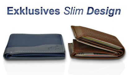 Leder Geldbörse Herren mit RFID-Schutz – zweifarbig, schlank – 9 Fächer für Kreditkarten | MW114
