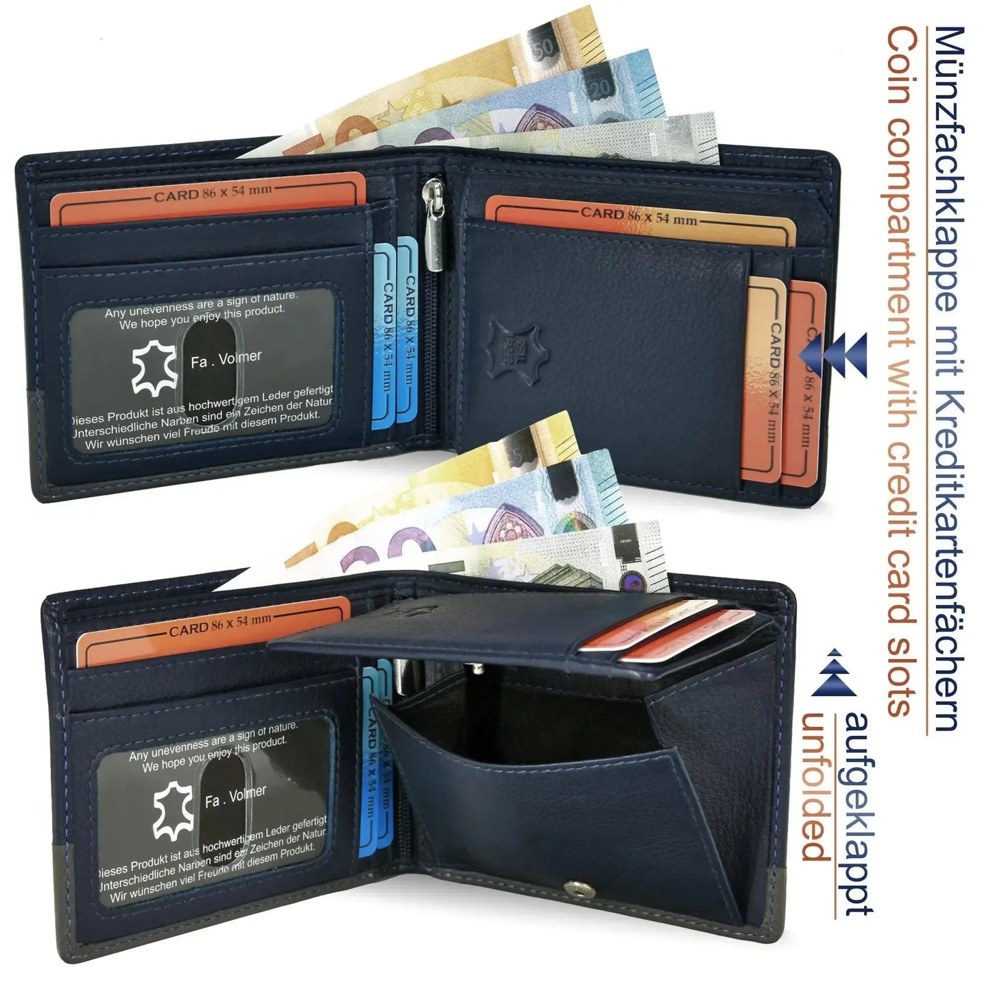 Leder Geldbörse Herren mit RFID-Schutz – zweifarbig, schlank – 9 Fächer für Kreditkarten | MW114