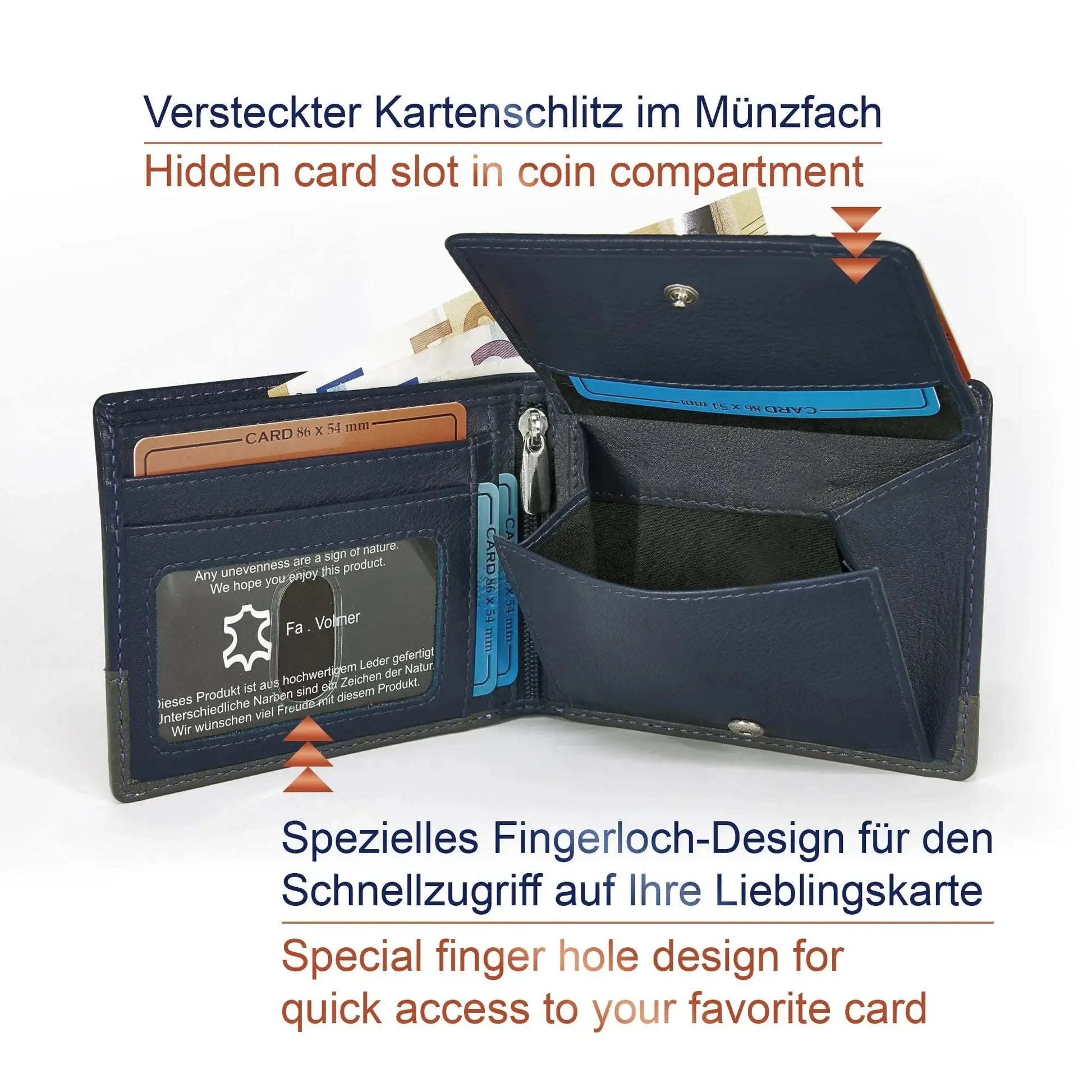 Leder Geldbörse Herren mit RFID-Schutz – zweifarbig, schlank – 9 Fächer für Kreditkarten | MW114