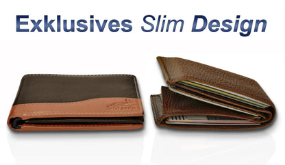 Leder Geldbörse Herren mit RFID-Schutz – zweifarbig, schlank – 9 Fächer für Kreditkarten | MW114