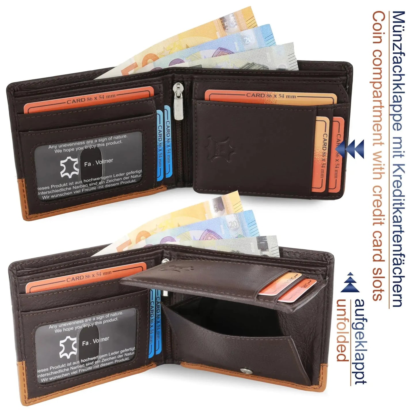 Leder Geldbörse Herren mit RFID-Schutz – zweifarbig, schlank – 9 Fächer für Kreditkarten | MW114