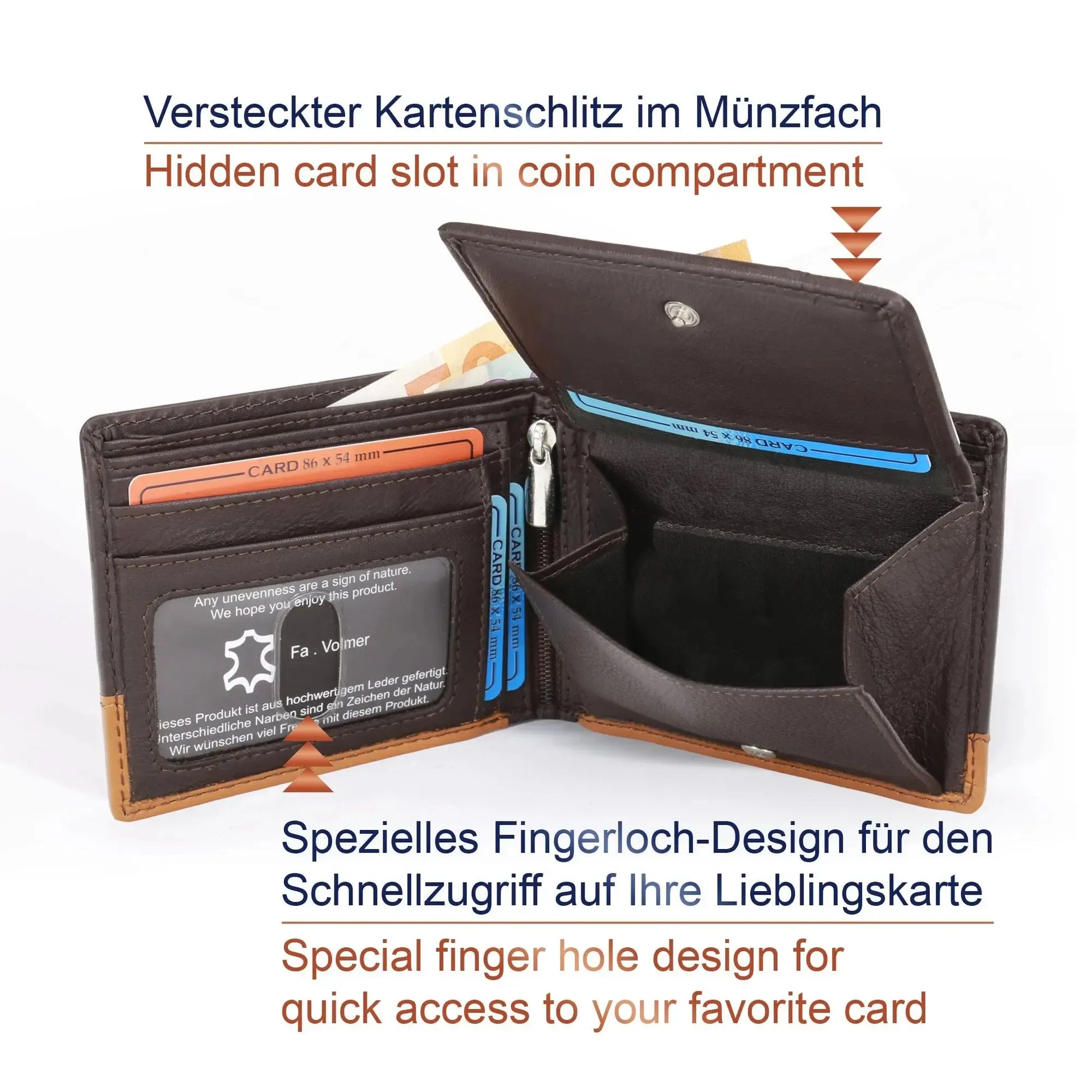 Leder Geldbörse Herren mit RFID-Schutz – zweifarbig, schlank – 9 Fächer für Kreditkarten | MW114