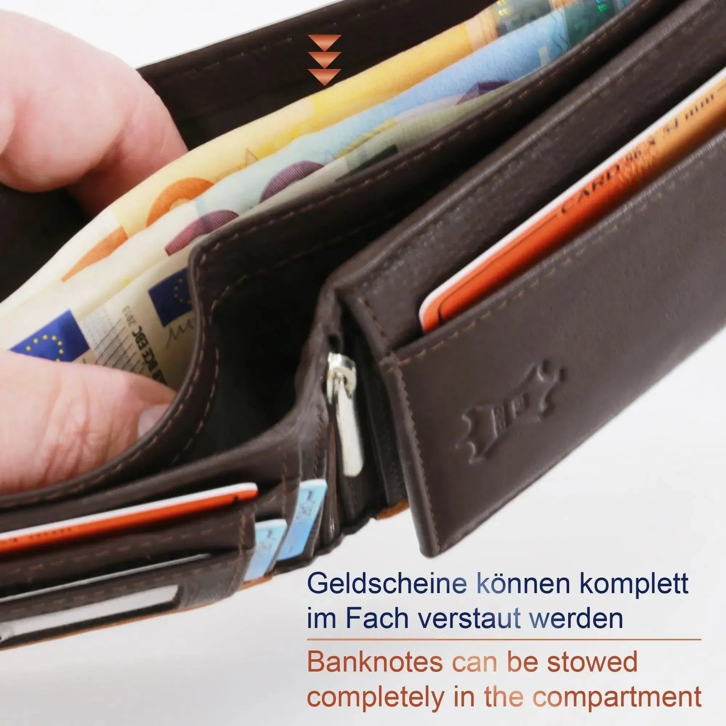 Leder Geldbörse Herren mit RFID-Schutz – zweifarbig, schlank – 9 Fächer für Kreditkarten | MW114