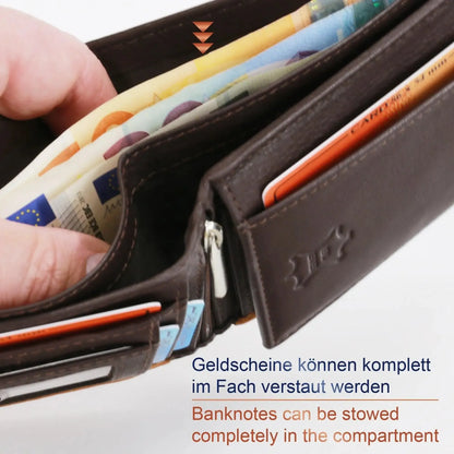 Leder Geldbörse Herren mit RFID-Schutz – zweifarbig, schlank – 9 Fächer für Kreditkarten | MW114