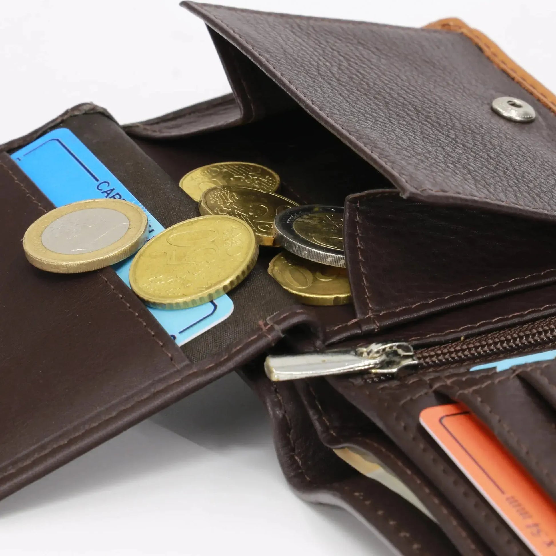 Leder Geldbörse Herren mit RFID-Schutz – zweifarbig, schlank – 9 Fächer für Kreditkarten | MW114