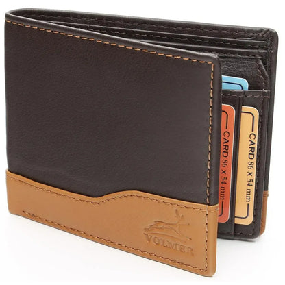 Leder Geldbörse Herren mit RFID-Schutz – zweifarbig, schlank – 9 Fächer für Kreditkarten | MW114