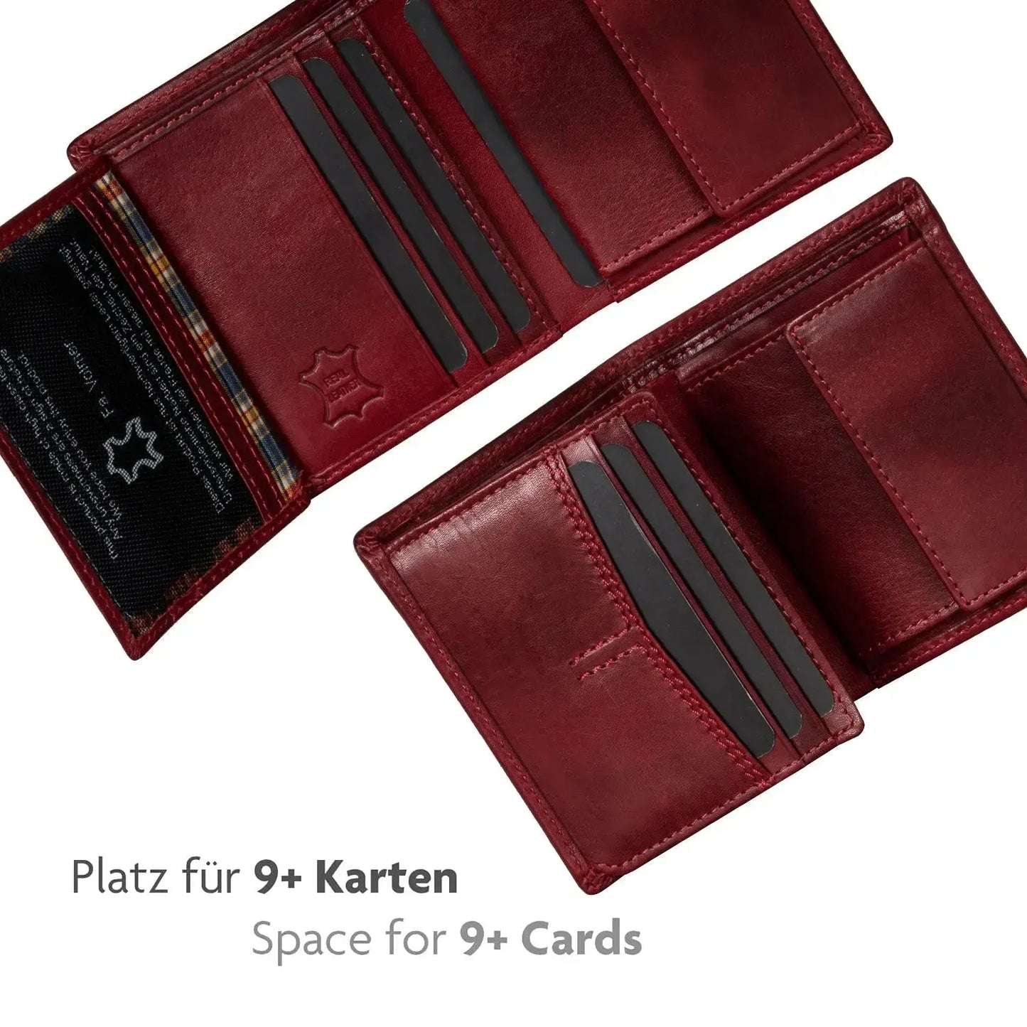Leder Geldbörse mit RFID-Schutz - kompakt - 9 Fächer für Kreditkarten | VO47