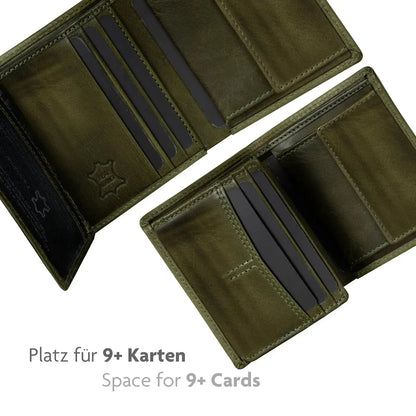 Leder Geldbörse mit RFID-Schutz - kompakt - 9 Fächer für Kreditkarten | VO47