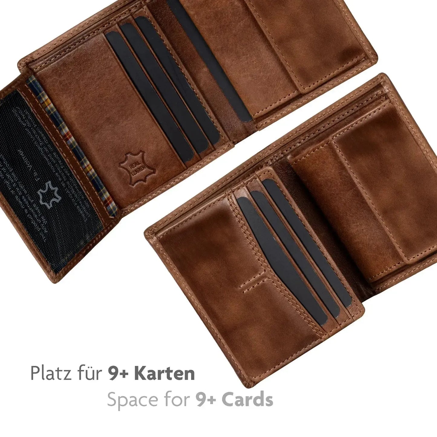 Leder Geldbörse mit RFID-Schutz - kompakt - 9 Fächer für Kreditkarten | VO47