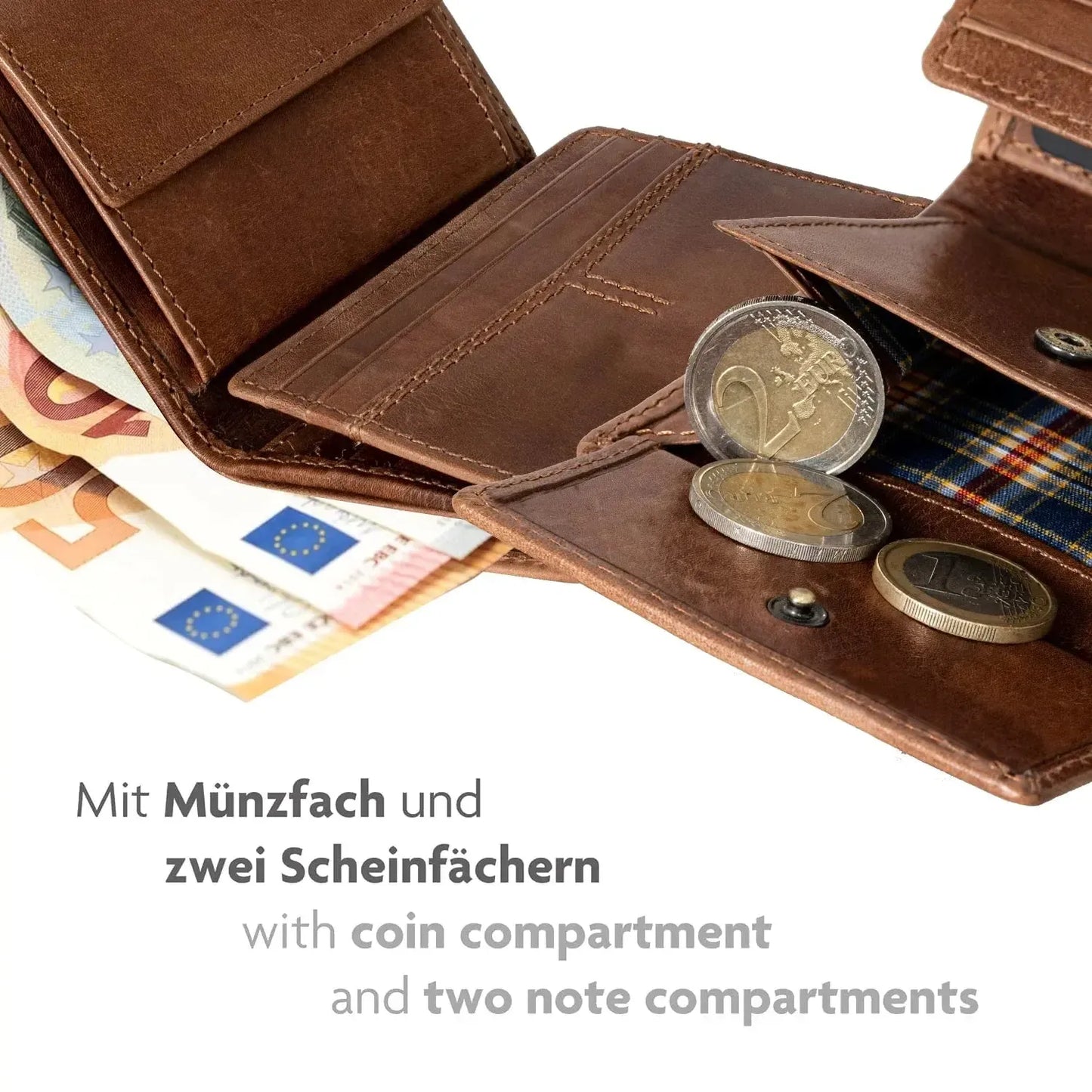 Leder Geldbörse mit RFID-Schutz - kompakt - 9 Fächer für Kreditkarten | VO47