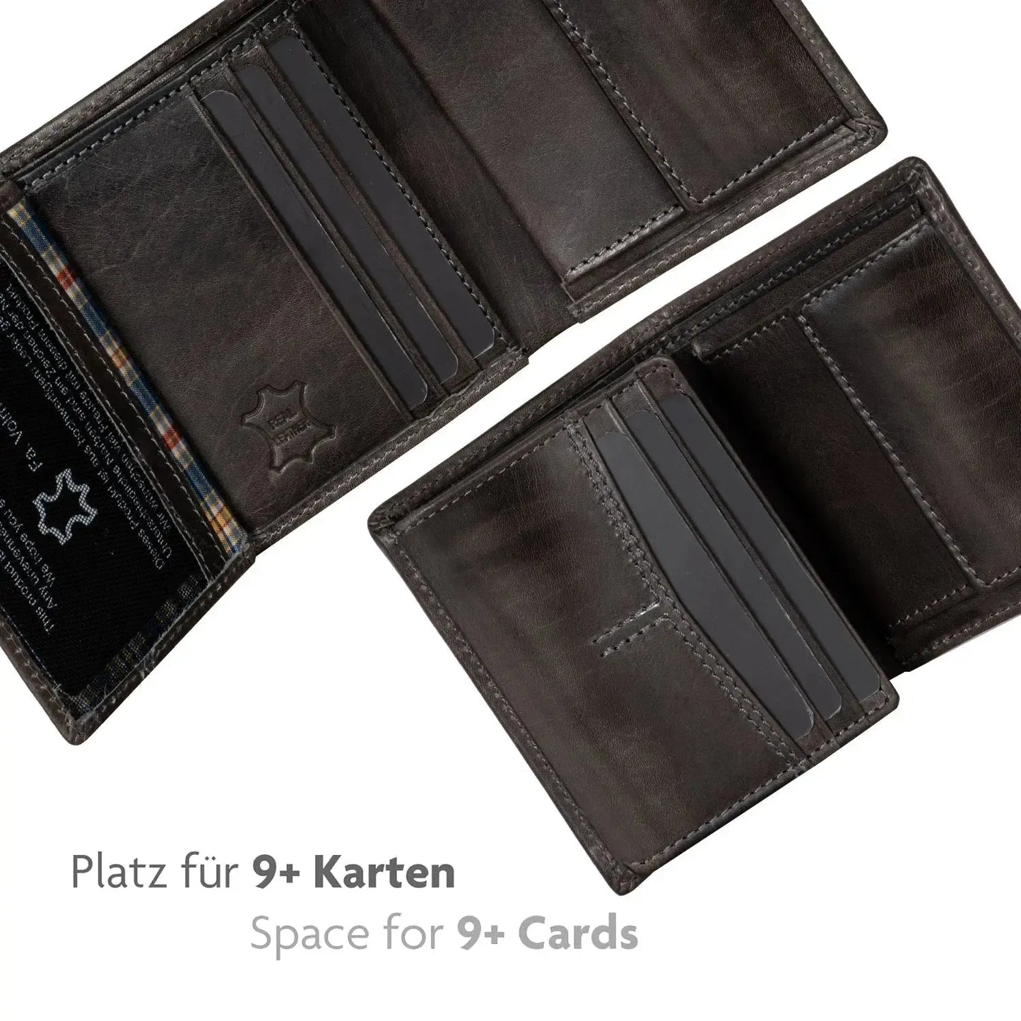 Leder Geldbörse mit RFID-Schutz - kompakt - 9 Fächer für Kreditkarten | VO47