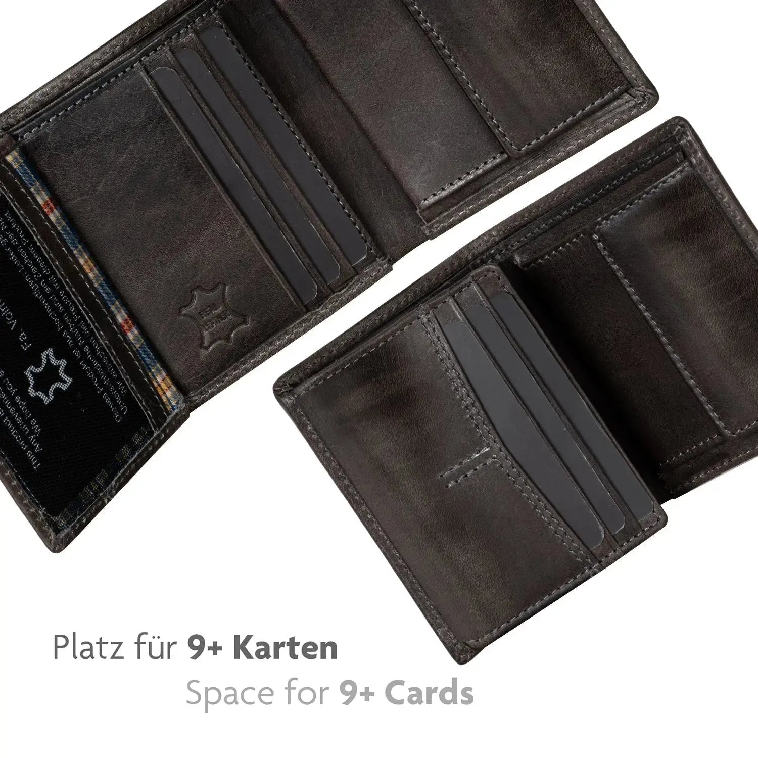 Leder Geldbörse mit RFID-Schutz - kompakt - 9 Fächer für Kreditkarten | VO47