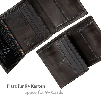 Leder Geldbörse mit RFID-Schutz - kompakt - 9 Fächer für Kreditkarten | VO47
