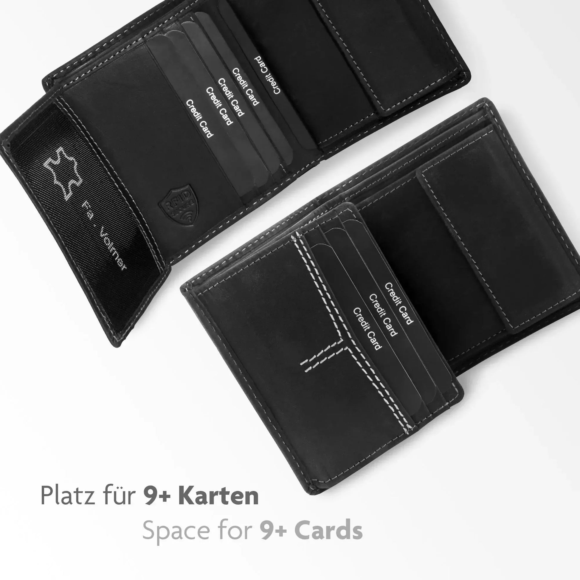 Leder Geldbörse mit RFID-Schutz - kompakt - mit Kontrastnähten - 9 Fächer für Kreditkarten | CityWalker
