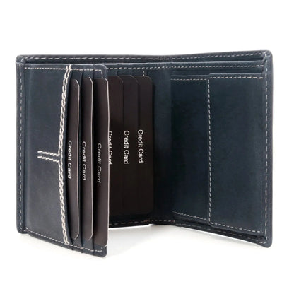 Leder Geldbörse mit RFID-Schutz - kompakt - mit Kontrastnähten - 9 Fächer für Kreditkarten | CityWalker