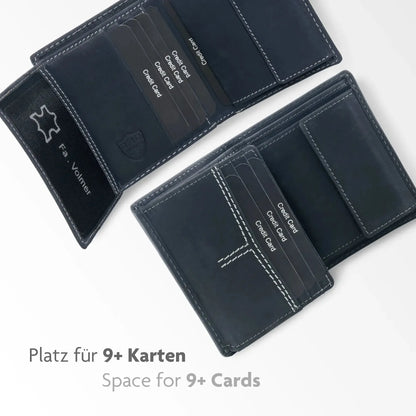 Leder Geldbörse mit RFID-Schutz - kompakt - mit Kontrastnähten - 9 Fächer für Kreditkarten | CityWalker