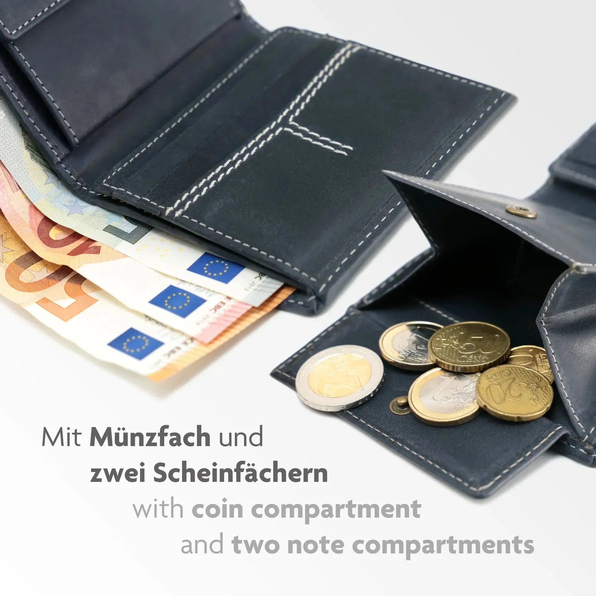 Leder Geldbörse mit RFID-Schutz - kompakt - mit Kontrastnähten - 9 Fächer für Kreditkarten | CityWalker