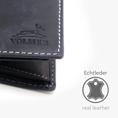 Leder Geldbörse mit RFID-Schutz - kompakt - mit Kontrastnähten - 9 Fächer für Kreditkarten | CityWalker