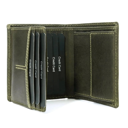 Leder Geldbörse mit RFID-Schutz - kompakt - mit Kontrastnähten - 9 Fächer für Kreditkarten | CityWalker