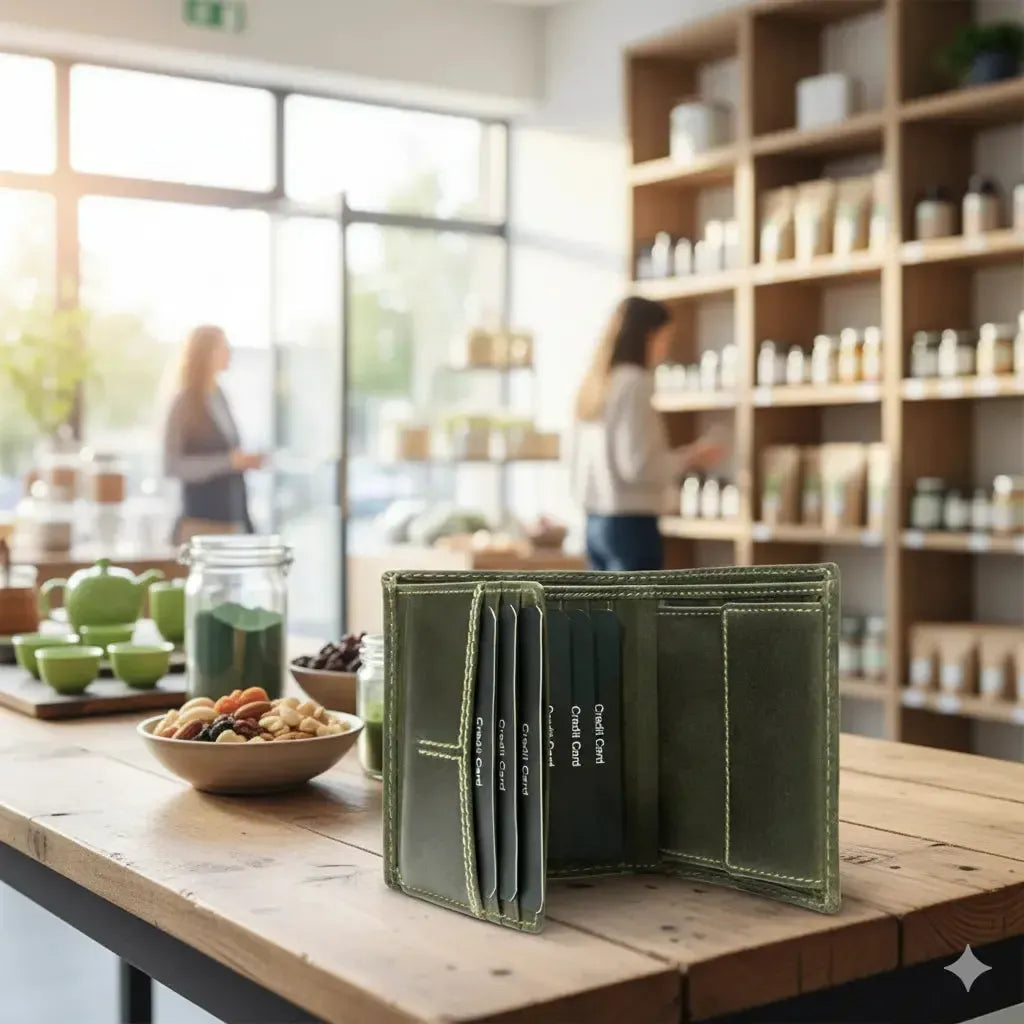 Leder Geldbörse mit RFID-Schutz - kompakt - mit Kontrastnähten - 9 Fächer für Kreditkarten | CityWalker