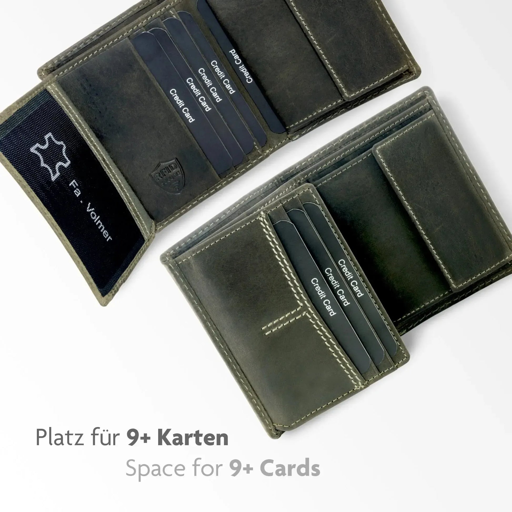 Leder Geldbörse mit RFID-Schutz - kompakt - mit Kontrastnähten - 9 Fächer für Kreditkarten | CityWalker