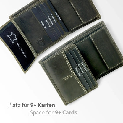 Leder Geldbörse mit RFID-Schutz - kompakt - mit Kontrastnähten - 9 Fächer für Kreditkarten | CityWalker