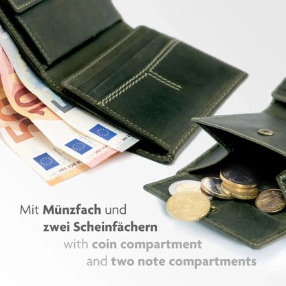 Leder Geldbörse mit RFID-Schutz - kompakt - mit Kontrastnähten - 9 Fächer für Kreditkarten | CityWalker