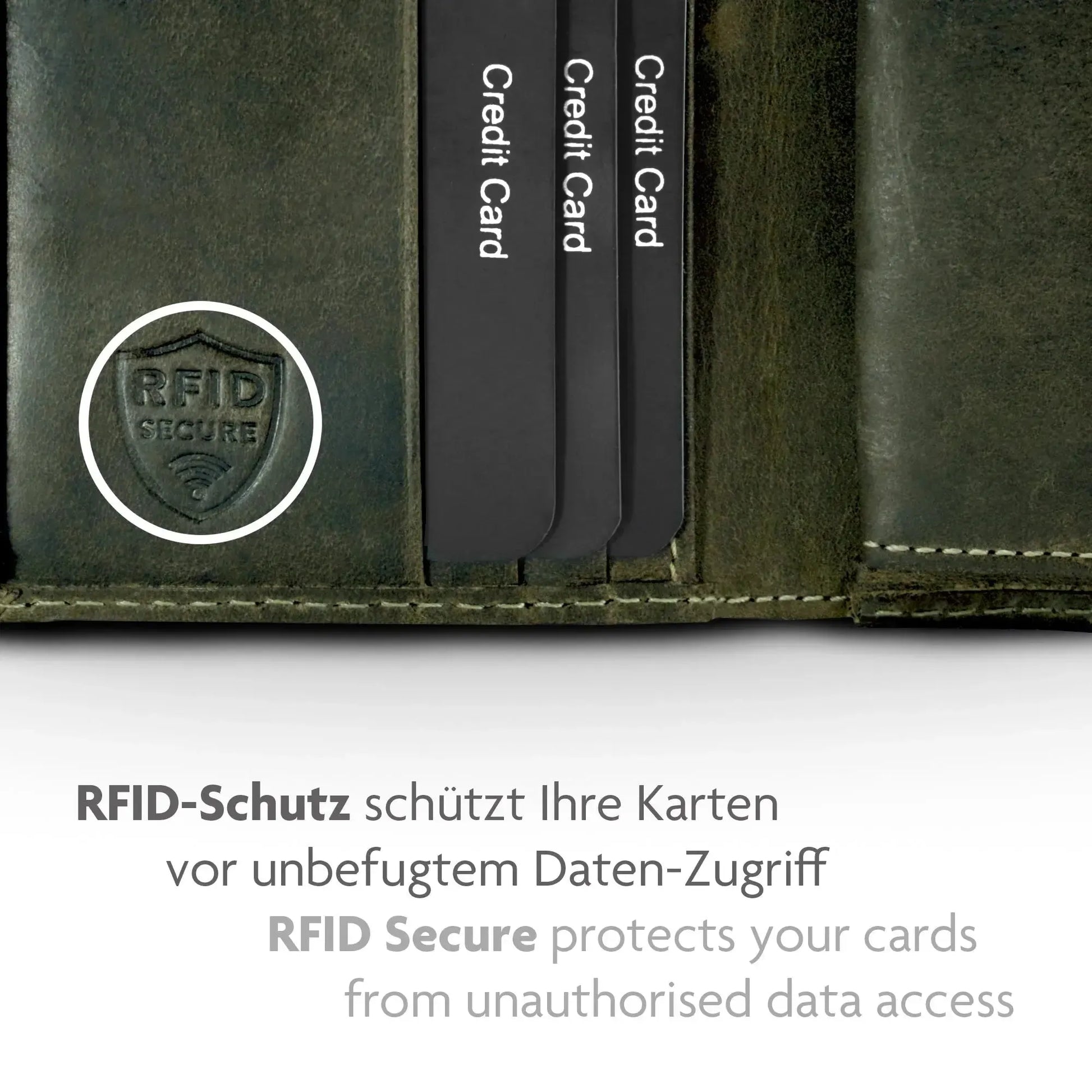 Leder Geldbörse mit RFID-Schutz - kompakt - mit Kontrastnähten - 9 Fächer für Kreditkarten | CityWalker