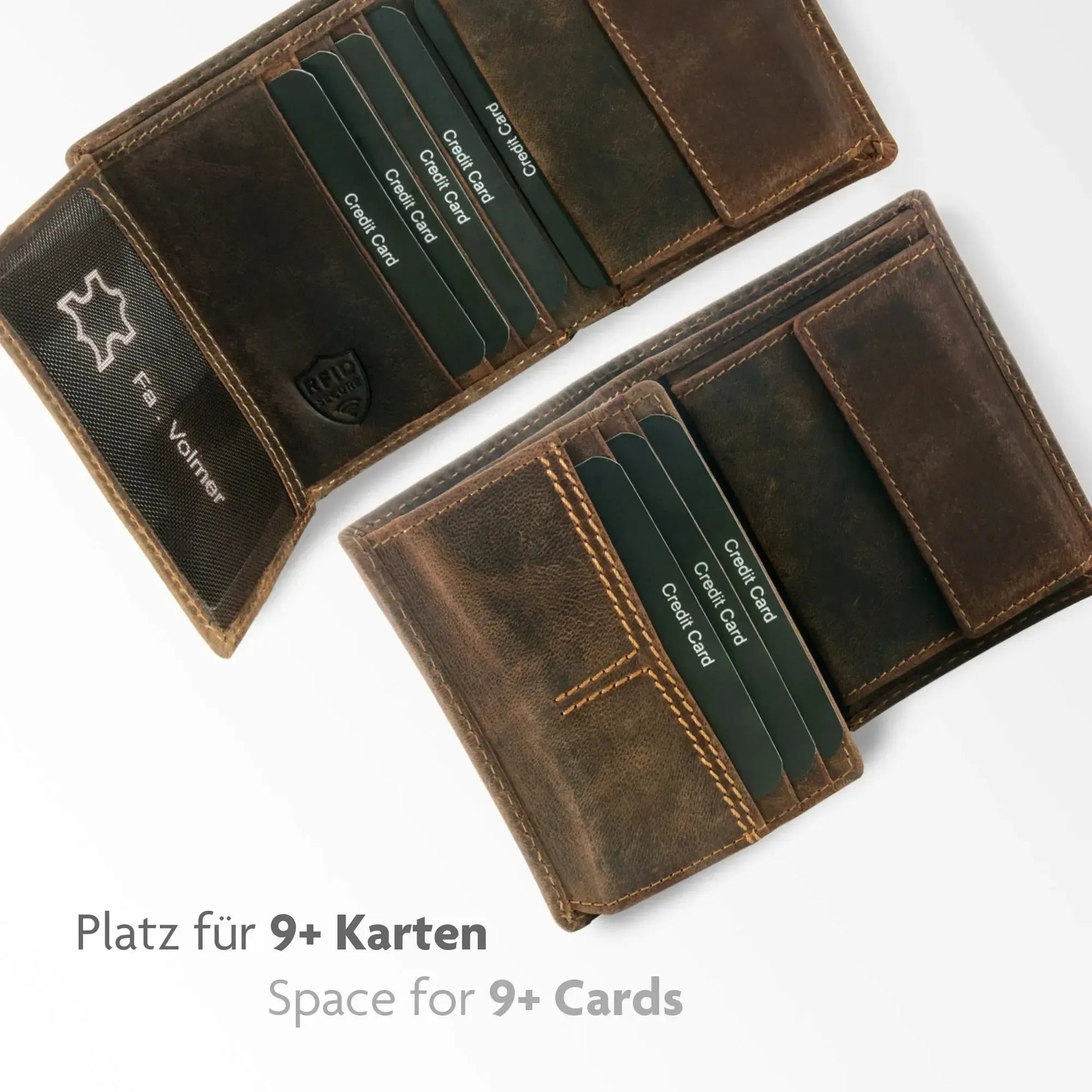Leder Geldbörse mit RFID-Schutz - kompakt - mit Kontrastnähten - 9 Fächer für Kreditkarten | CityWalker