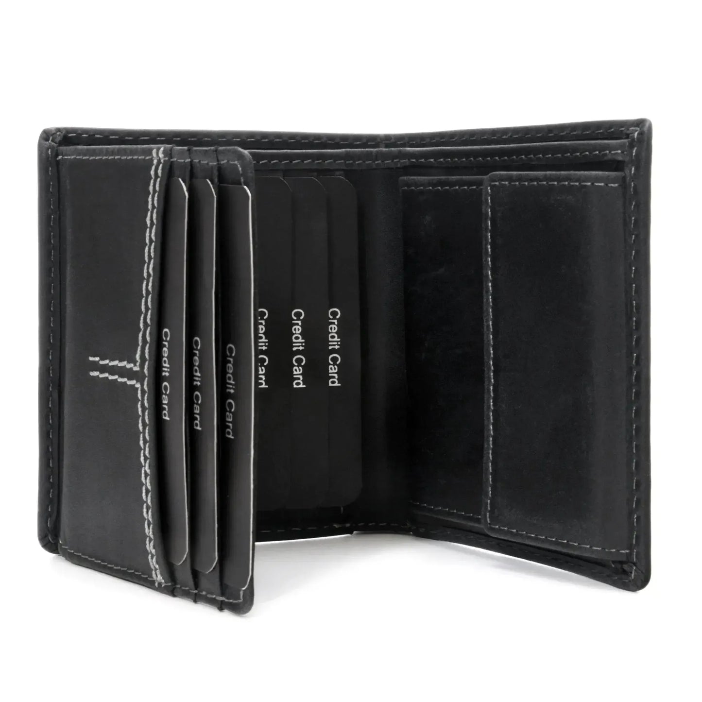 Leder Geldbörse mit RFID-Schutz - kompakt - mit Kontrastnähten - 9 Fächer für Kreditkarten | CityWalker