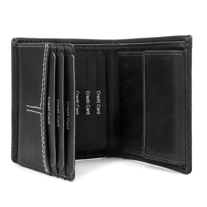 Leder Geldbörse mit RFID-Schutz - kompakt - mit Kontrastnähten - 9 Fächer für Kreditkarten | CityWalker