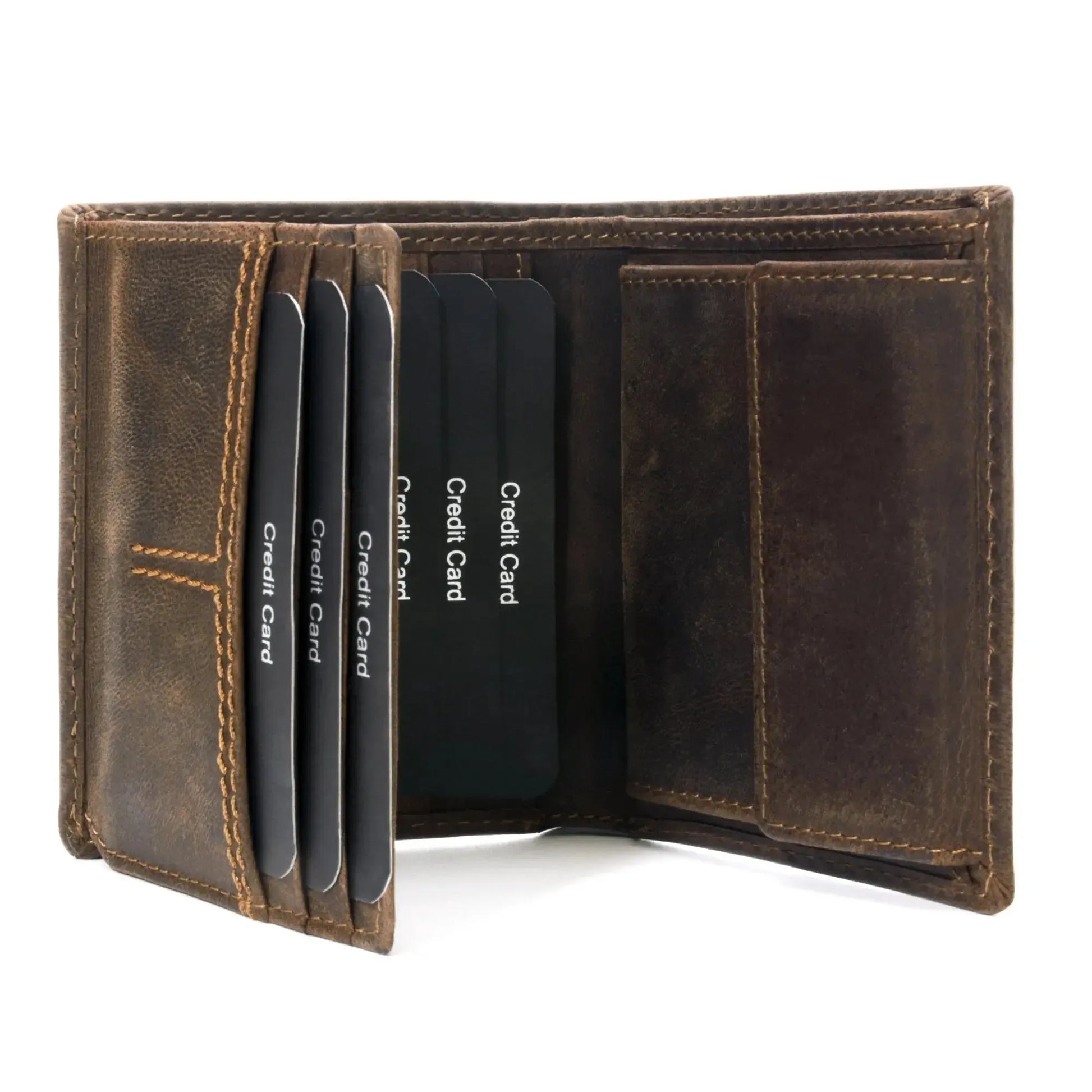 Leder Geldbörse mit RFID-Schutz - kompakt - mit Kontrastnähten - 9 Fächer für Kreditkarten | CityWalker