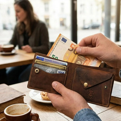 Minimalistische Leder Geldbörse mit Münzfach – 3 Fächer für Karten – Plastikfrei – Geschenkkarton | Nighthawk