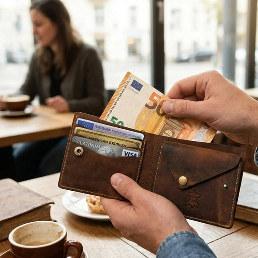 Minimalistische Leder Geldbörse mit Münzfach – 3 Fächer für Karten – Plastikfrei – Geschenkkarton | Nighthawk